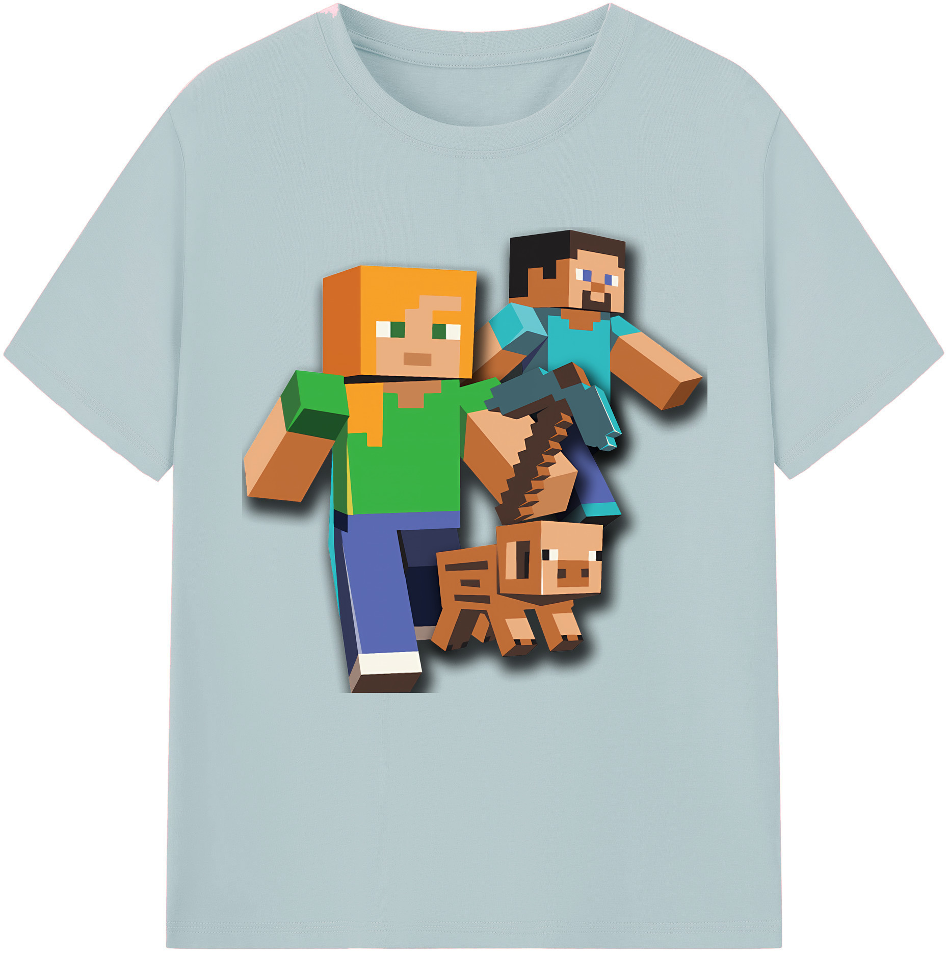 （画像用） マインクラフト ブロックの世界 Minecraft MC Block world 綿100％半袖Tシャツ（フロントプリント）